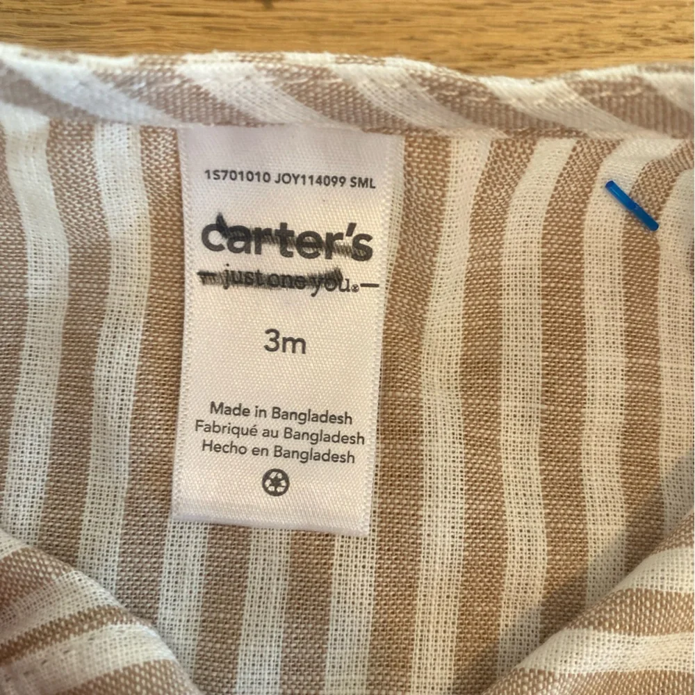 Carter's Tan White Striped Boys Matching‎ Short Set 3m Preloved